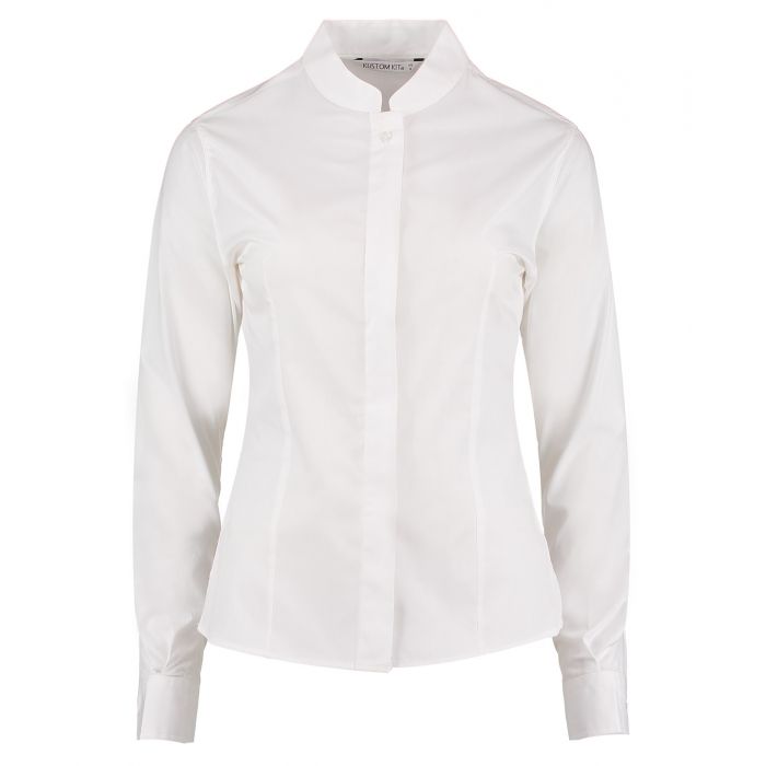 Banded collar dress shirt womens discount